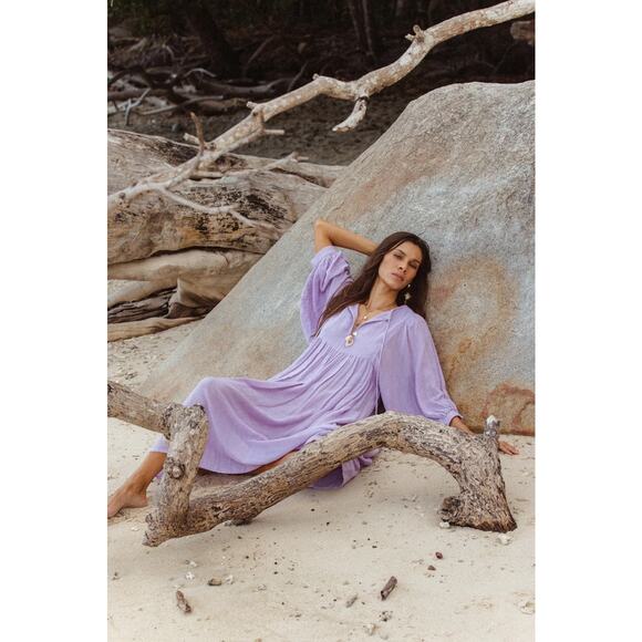 Daughters of India S Kyra Midi Dress Lilac Gauze Handmade In India - Picture 1 of 16